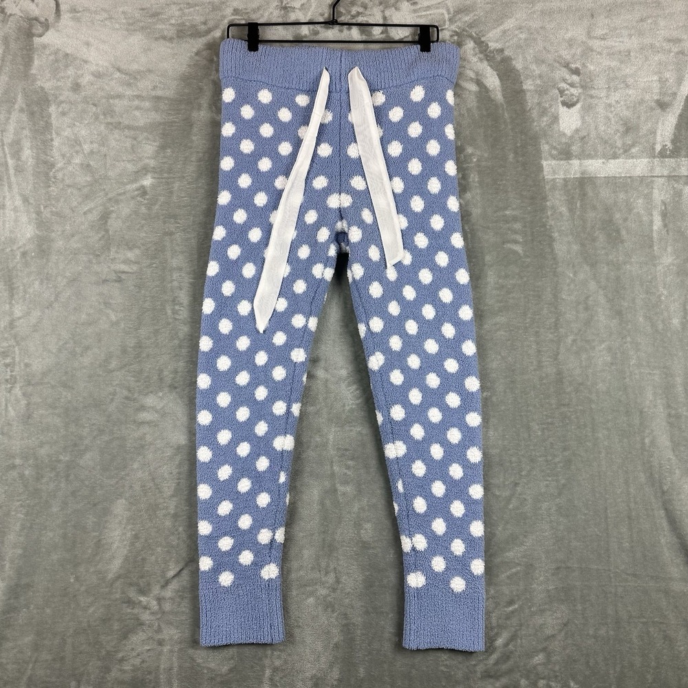 Honeydew Intimates Lounge Pajama Pants Leggings L Blue w/ White Polka Dot Ribbon